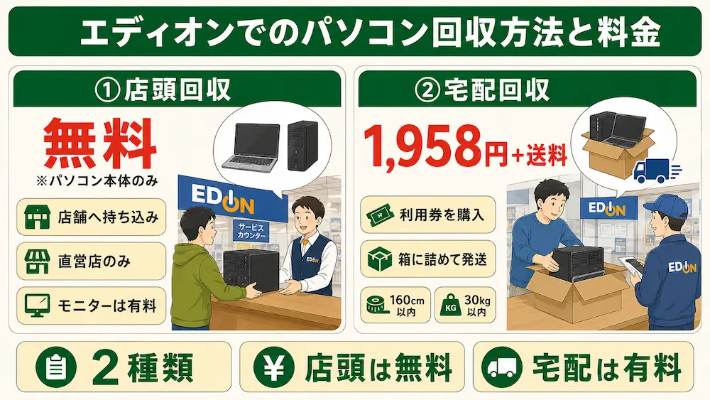 エディオンでのパソコン回収方法と料金
