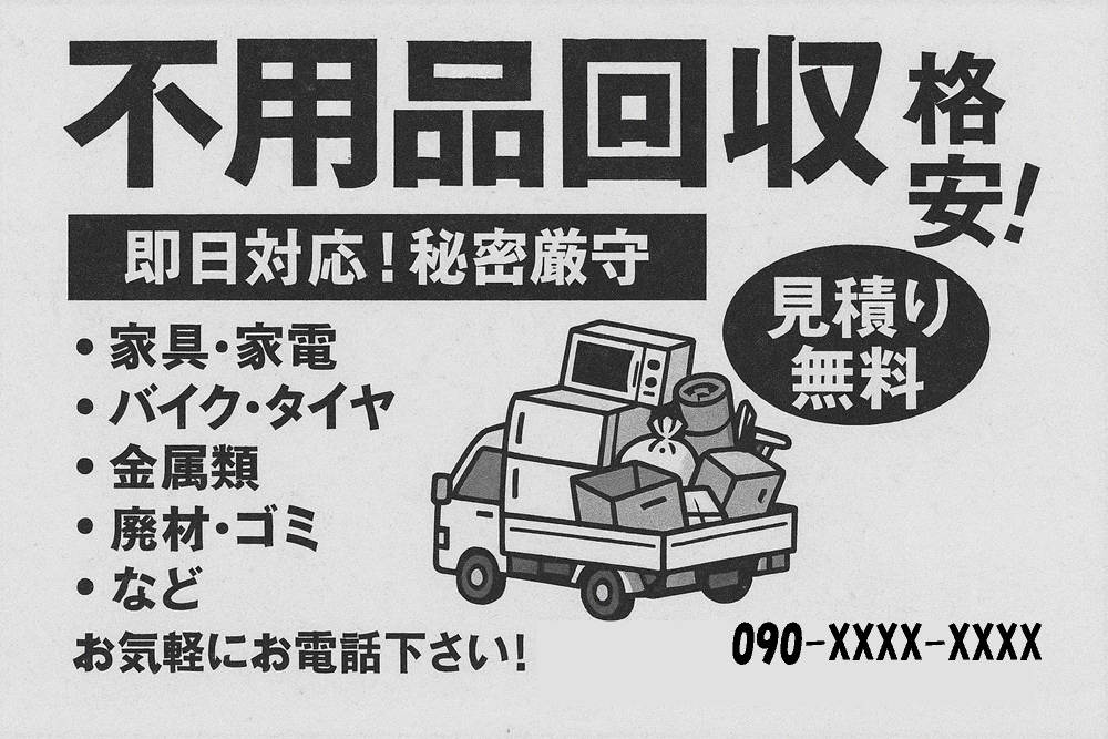 チラシから依頼した不用品回収業者のトラブル事例