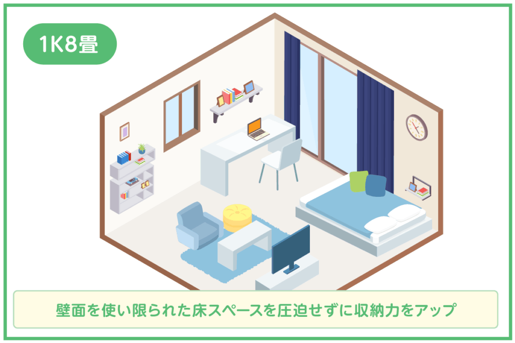1K8畳：収納力アップの効率的なレイアウト