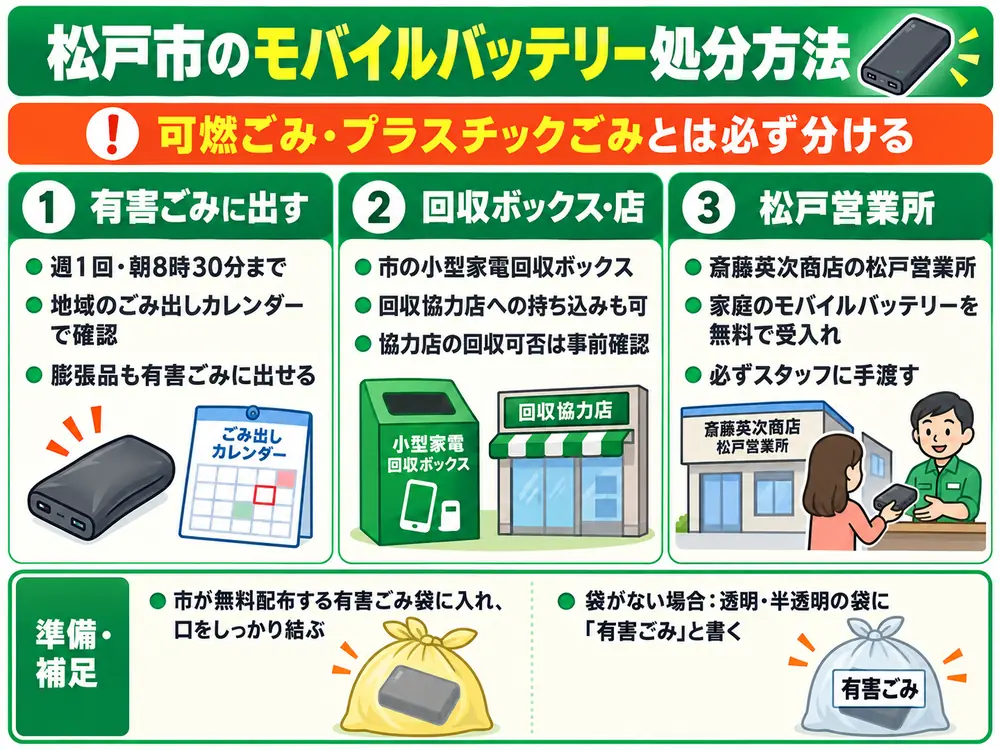 松戸市のモバイルバッテリー処分の取り扱い