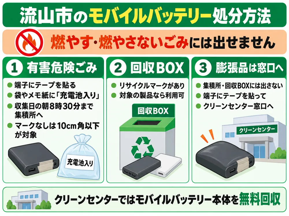 流山市のモバイルバッテリー処分の取り扱い
