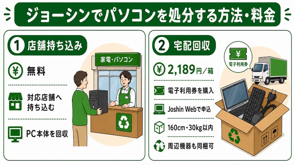 ジョーシンでパソコンを処分する方法・料金