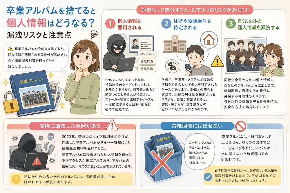 卒業アルバムを捨てると個人情報はどうなる？漏洩リスクと注意点