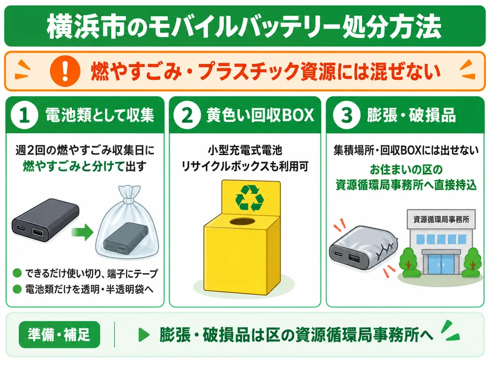 横浜市のモバイルバッテリー処分の取り扱い