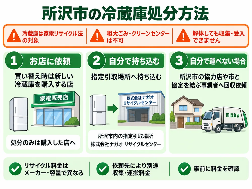 所沢市の冷蔵庫処分の取り扱い