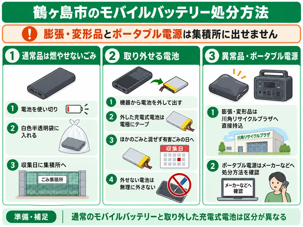 鶴ヶ島市のモバイルバッテリー処分の取り扱い
