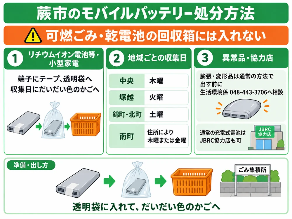 蕨市のモバイルバッテリー処分の取り扱い