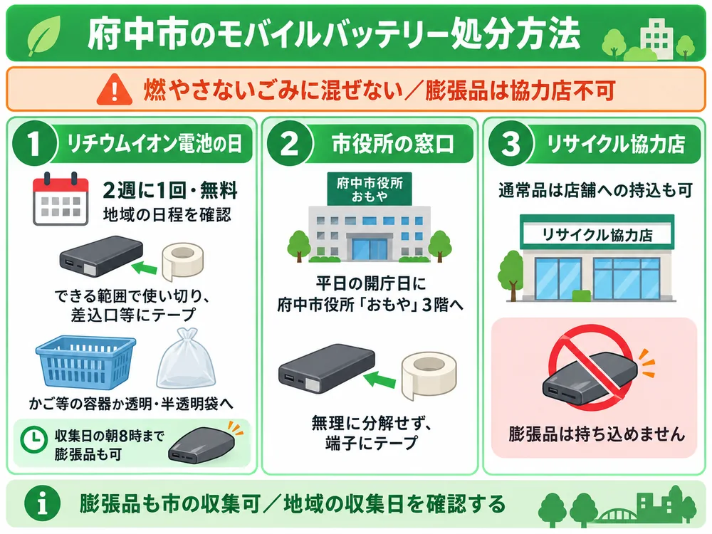 府中市のモバイルバッテリー処分の取り扱い