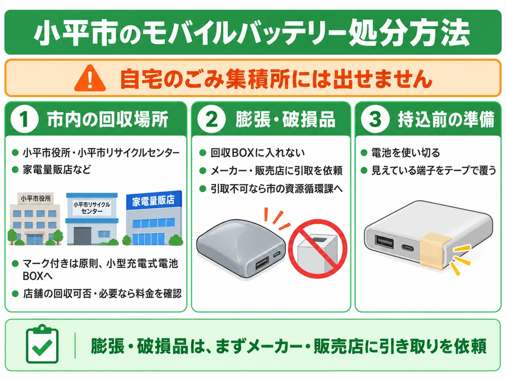 小平市のモバイルバッテリー処分の取り扱い