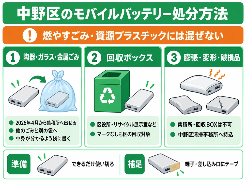 中野区のモバイルバッテリー処分の取り扱い