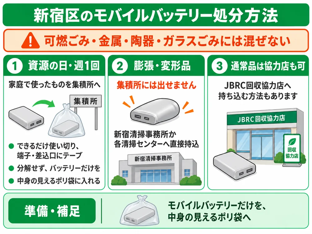 新宿区のモバイルバッテリー処分の取り扱い