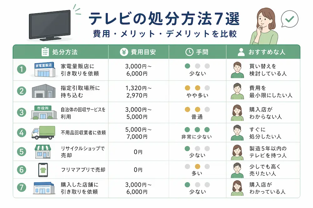 テレビの処分方法7選|費用・メリット・デメリットを比較