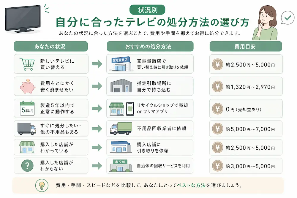 【状況別】自分に合ったテレビの処分方法の選び方