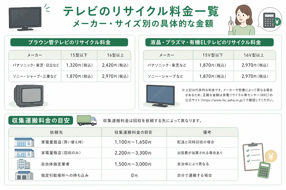 テレビのリサイクル料金一覧|メーカー・サイズ別の具体的な金額